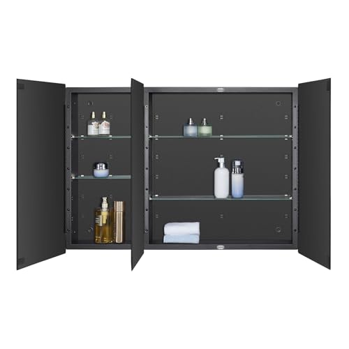 Black Bathroom Medicine Cabinet with Beveled Edge Mirrored Door 36 x 26 inch