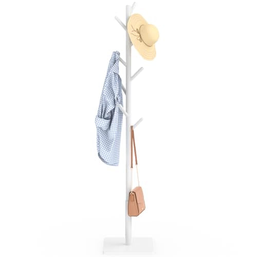 Wooden Coat Rack Freestanding with Stable Square Base