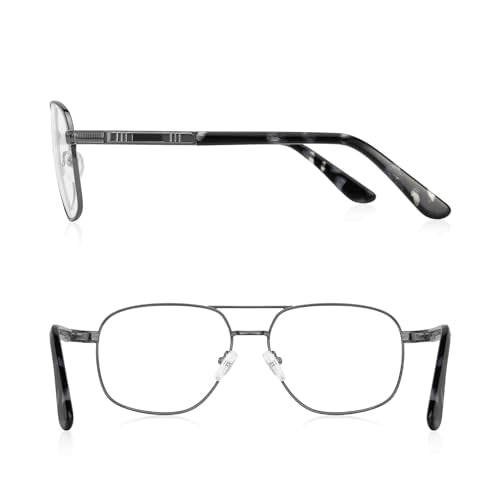 Reading Glasses for Men Square Double Bridge Light Blocking Computer Readers Spring Hinge Metal Frame Acetate Legs