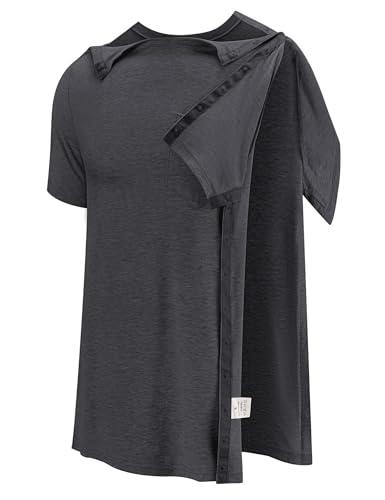 Men Shoulder Surgery Shirt Chemo Therapy Shirts Accessories Adaptive Clothing Port Access Snap Clothes for Arm Broken Recovery Injury
