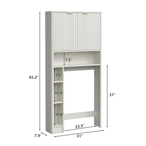 Fluted Over The Toilet Storage Cabinet 31''W Modern Above Toilet Storage Cabinet with Fluted Doors & Adjustable Shelf for Bathroom