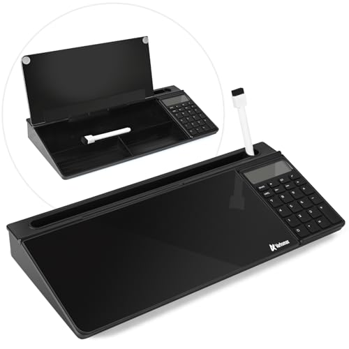 Glass Desk Whiteboard Gray with Calculator