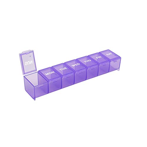 Weekly (7-Day) Pill Organizer, Large Medicine Planner, Purple