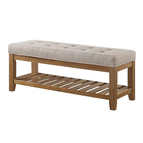 Large Rectangular Upholstered Tufted Linen Fabric Ottoman Bench