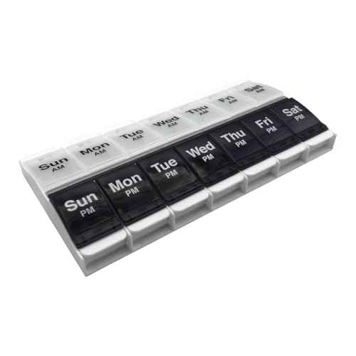 Weekly (7-Day) AM/PM Pill Organizer, X-Large Case, Black/White