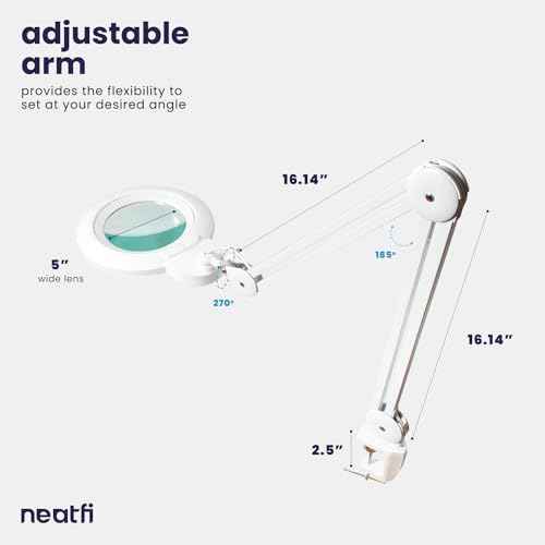 New Model) 1,200 Lumens LED Magnifying Lamp with Clamp, 8 Diopter, Correlated Color Temperature Control, 12W, 120 Pcs SMD LED (White, 5 Inch Lens)
