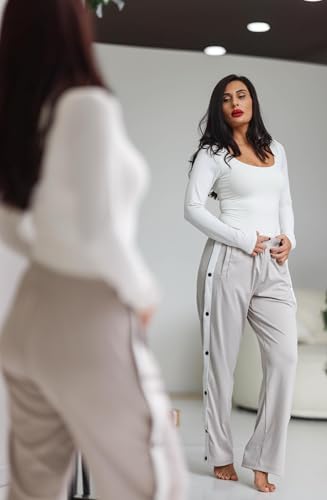 Tear Away Pants for Women Side Split Snap Open Bottom Sweatpants Leg