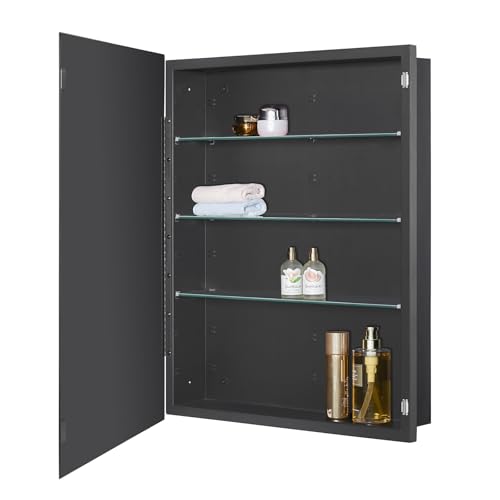Black Bathroom Medicine Cabinet with Beveled Edge Mirrored Door 24 x 30 inch