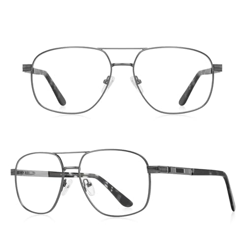 Reading Glasses for Men Square Double Bridge Light Blocking Computer Readers Spring Hinge Metal Frame Acetate Legs