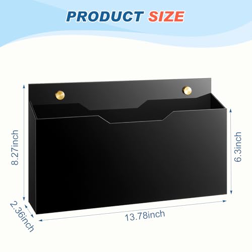 1 Pack 14"x8.3"x2.4" Black Acrylic Wall File Holder Organizer Wall Mount Magazine Document Brochure Mail Pocket Durable File Storage with 3 Colors Screw Cap for Office Home Waiting Room Use
