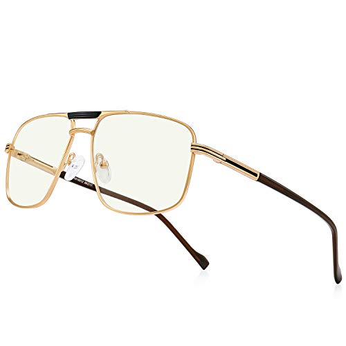 Blue Light Blocking Glasses for Men Square Double Bridge Hipster Metal Frame Men Eyeglasses He Young