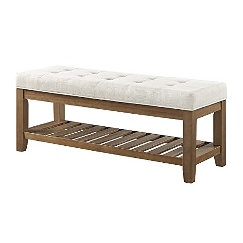 Large Rectangular Upholstered Tufted Linen Ottoman Bench
