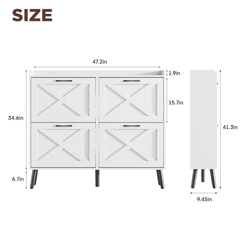 Large Shoe Storage Cabinet with 4 Flip Drawers