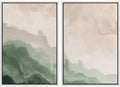 Framed Canvas Print Wall Art Soft Green and Beige Abstract Calming Watercolor Landscape Illustrations Modern Art Decorative Bohemian Chic for Living Room