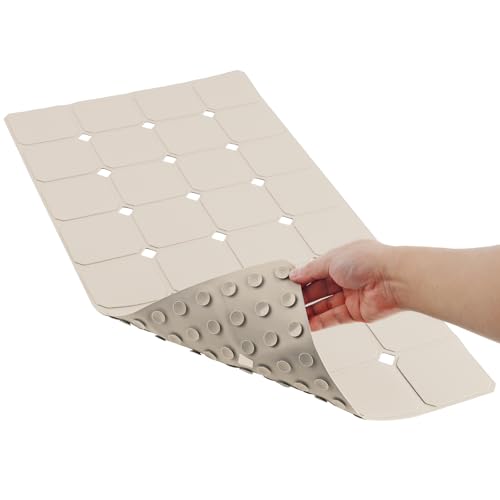 Bathtub Mat Non Slip 15" x 28" Silicone Foldable Tub Mat with Strong Suction Cups & Large Drain Holes