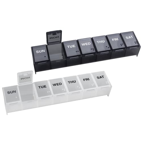 Weekly (7-Day) Pill Organizer, Large Case, Black & White (2-Pack) (2 Count)