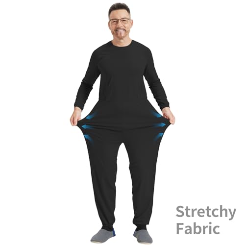 Anti Strip Clothing for Elderly Adaptive Jumpsuit with Easy Access Back Zipper Pajamas for Dementia Patients & Limited Mobility Black