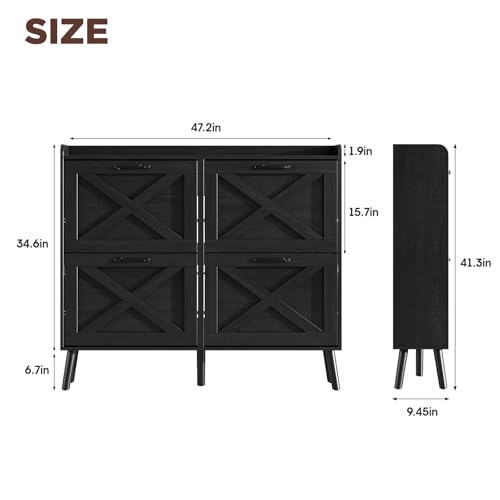 Large Shoe Storage Cabinet with 4 Flip Drawers