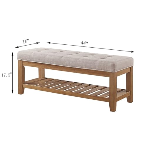 Large Rectangular Upholstered Tufted Linen Fabric Ottoman Bench