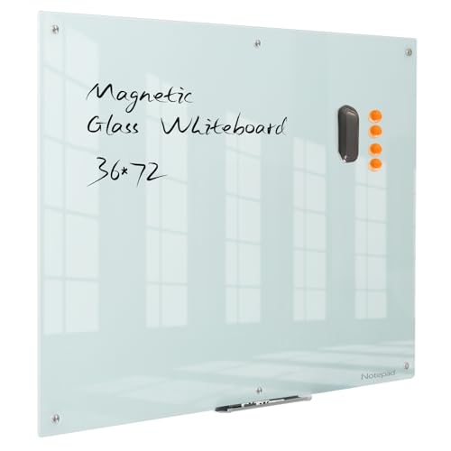 Glass Whiteboard 36 * 72Inches Magnetic Wall Mounted Frameless Glass White Board for Office