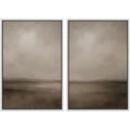Framed Canvas Print Wall Art Abstract Brown and Taupe Modern Minimalist Misty Landscape Illustrations Modern Art Decorative Bohemian for Living Room