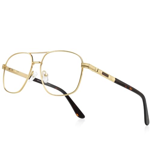Reading Glasses for Men Square Double Bridge Light Blocking Computer Readers Spring Hinge Metal Frame Acetate Legs