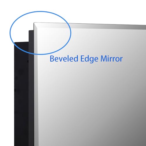 Black Bathroom Medicine Cabinet with Beveled Edge Mirrored Door 36 x 26 inch