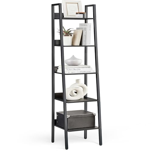 Bookshelf, 5-Tier Narrow Book Shelf, 11.8 x 13.3 x 66.9 Inches, Ladder Shelf for Home Office, Living Room, Bedroom, Kitchen, Ebony Black and Ink Black ULLS109B56