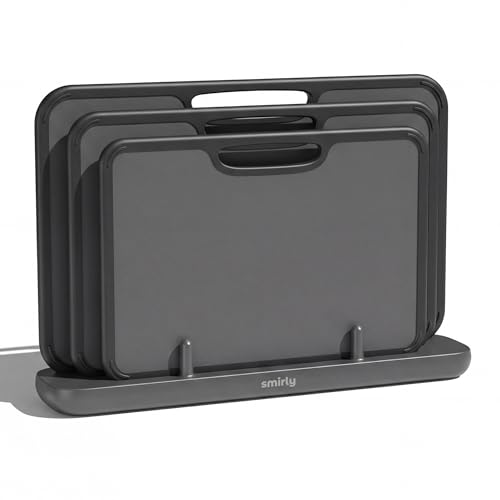 Plastic Cutting Board Set with Holder (3 Count)