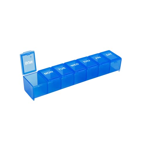Weekly (7-Day) Pill Organizer, Large Medicine Planner, Blue