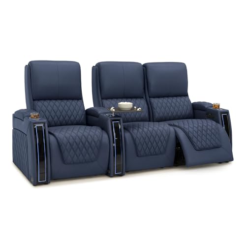 Apex Home Theater Seating Navy Blue Row of 3 Right Loveseat