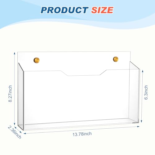 1 Pack 14"x8.3"x2.4" Clear Acrylic Wall File Holder Organizer Wall Mount Magazine Document Brochure Mail Pocket Durable File Storage with 3 Colors Screw Cap for Office Home Waiting Room Use