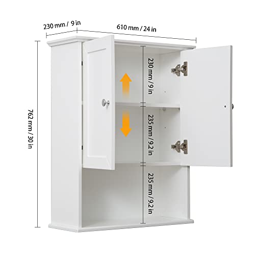 White Bathroom Wall Mounted Cabinet Wooden Over the Toilet Storage