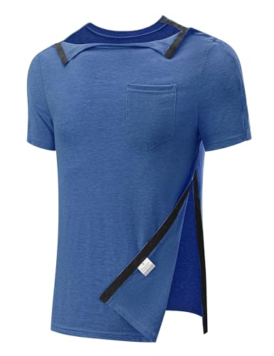 Men Shoulder Surgery Shirt Chemo Therapy Shirts Accessories Adaptive Clothing Port Access Snap Clothes for Arm Broken Recovery Injury