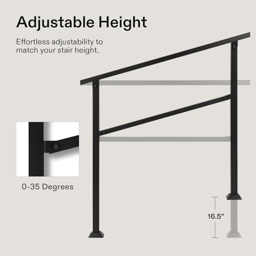 2-Pack 3-Step Stair Handrail 40"x36" Wrought Iron Porch Black