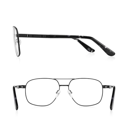 Reading Glasses for Men Square Double Bridge Light Blocking Computer Readers Spring Hinge Metal Frame Acetate Legs