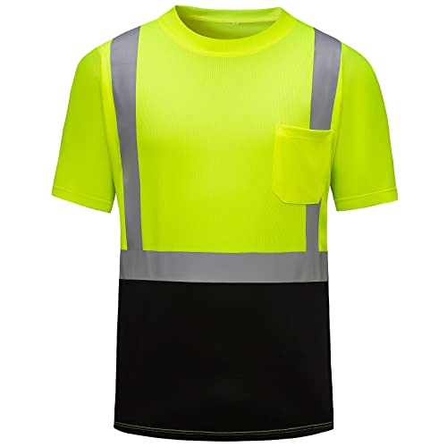 High Visibility Shirts Quick Dry Safety T Shirts with Reflective Strips and Pocket Short Sleeve Mesh Hi Vis Construction Work Class 2 Shirt for Men