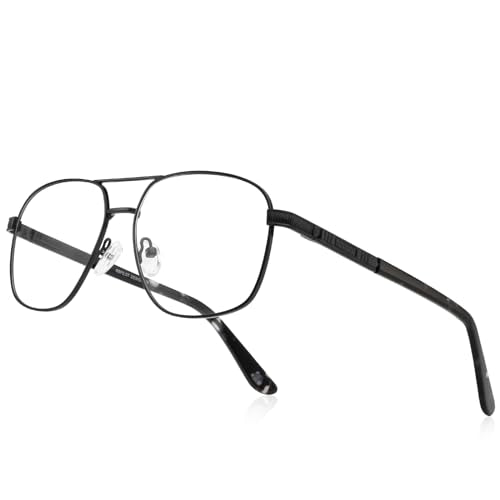 Reading Glasses for Men Square Double Bridge Light Blocking Computer Readers Spring Hinge Metal Frame Acetate Legs