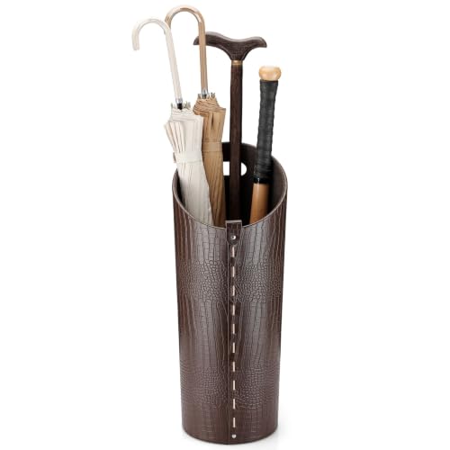 Faux Leather Umbrella Holder Indoor Umbrella Stand Rack for Entryway Tall Bucket That won't Fall Down Storage 10 Different Sizes of Canes Walking Sticks Toy Swords etc