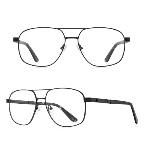 Reading Glasses for Men Square Double Bridge Light Blocking Computer Readers Spring Hinge Metal Frame Acetate Legs