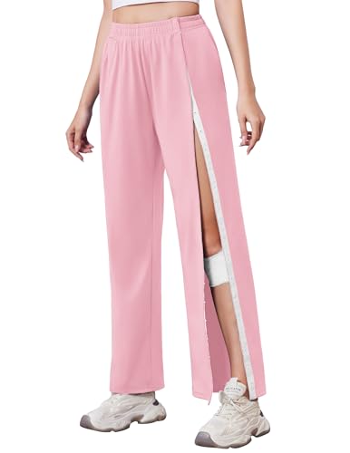 Tear Away Pants for Women Side Slit Snap Sweatpants Loose Fit Post Surgery Casual Adaptive Clothing with Pockets Misty Rose