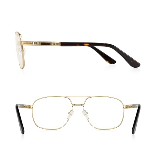Reading Glasses for Men Square Double Bridge Light Blocking Computer Readers Spring Hinge Metal Frame Acetate Legs
