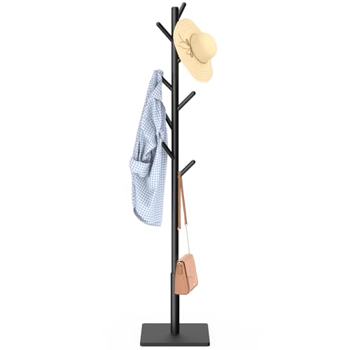 Wooden Coat Rack Freestanding with Stable Square Base