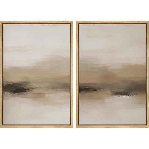 Framed Canvas Print Wall Art Abstract Neutral Beige Contemporary Minimalist Landscape Illustrations Modern Art Decorative Bohemian for Living Room