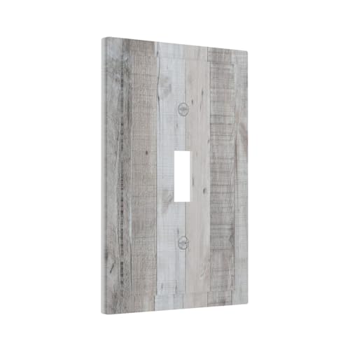 Light Switch Cover Vintage Grey Wood Grain Rustic Plank 1 Gang Wall Plate Cover Single Toggle Outlet Covers Decorative Switchplate Electrical Faceplate for Bathroom Bedroom Decor