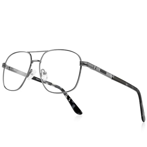 Reading Glasses for Men Square Double Bridge Light Blocking Computer Readers Spring Hinge Metal Frame Acetate Legs