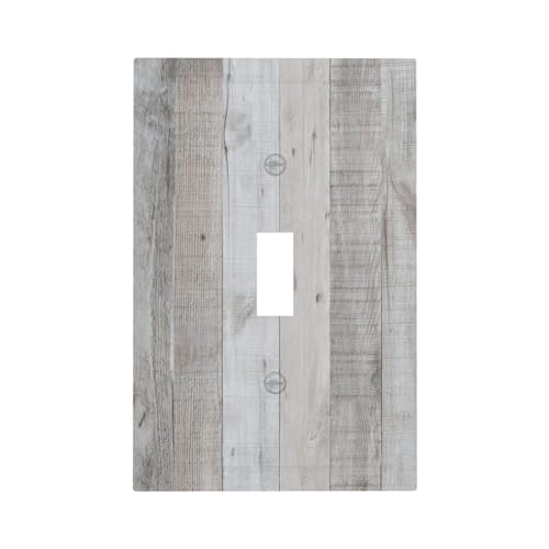 Light Switch Cover Vintage Grey Wood Grain Rustic Plank 1 Gang Wall Plate Cover Single Toggle Outlet Covers Decorative Switchplate Electrical Faceplate for Bathroom Bedroom Decor