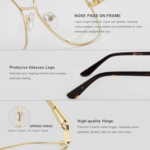 Reading Glasses for Men Square Double Bridge Light Blocking Computer Readers Spring Hinge Metal Frame Acetate Legs