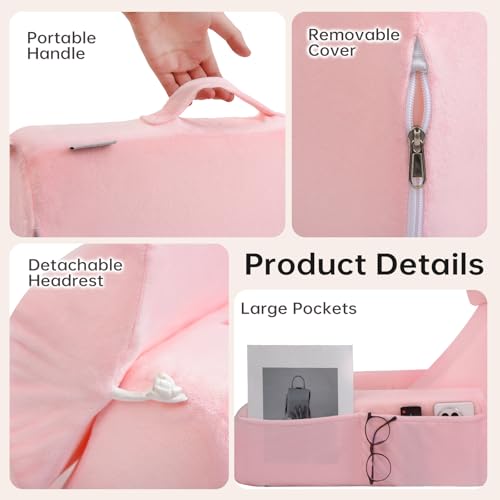 19" Reading Pillow for Bed with Firm Back Support & Big Pockets