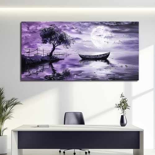 Canvas Wall Art For Living Room Large Wall Decor For Bedroom Office Decoration Landscape Pictures Modern Purple Lake View Wall Painting Artwork Hotel Room Ready To Hang Home Decor 24x48 In